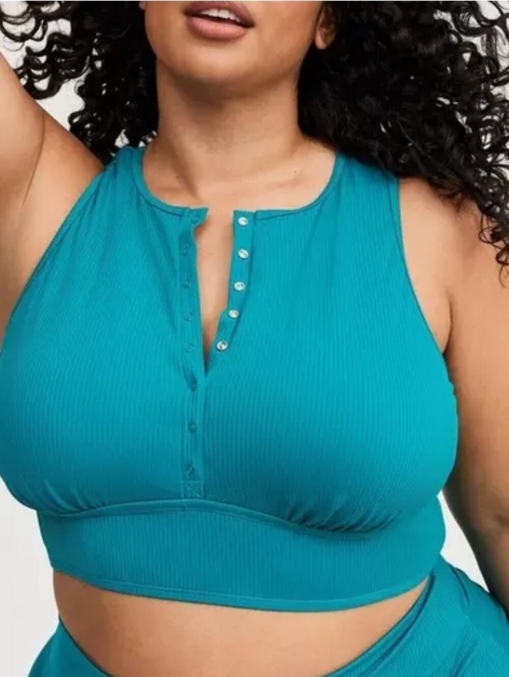torrid Teal Ribbed High Neck Bikini Top